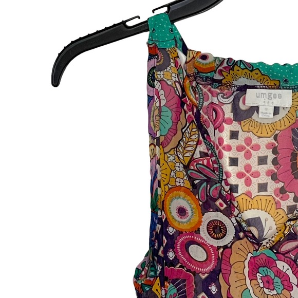 Umgee‎ Tank Top Size Small Colorful Floral V-Neck Boho Womens Lace Bottom - Picture 4 of 8